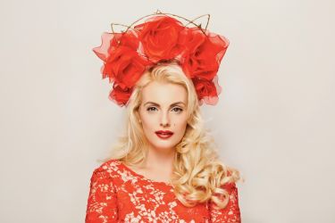 isabella bliss fashion model in red lace top with red hat