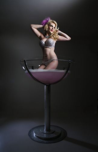 burlesque act isabella bliss in 5ft champagne glass