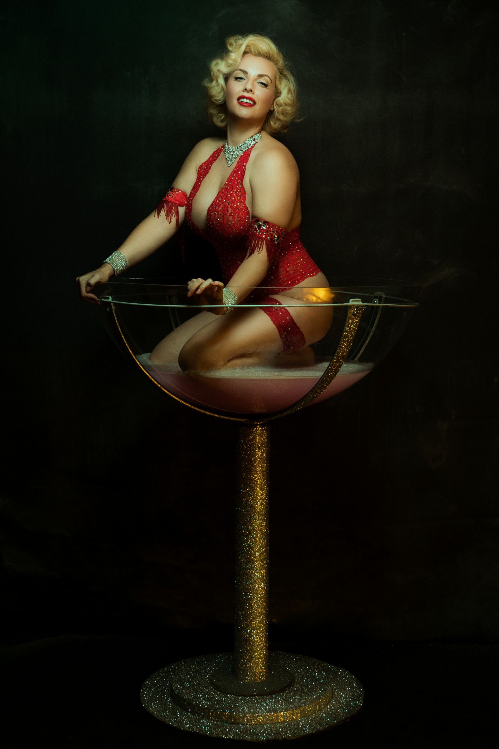 Isabella Bliss burlesque show signature champagne glass act 