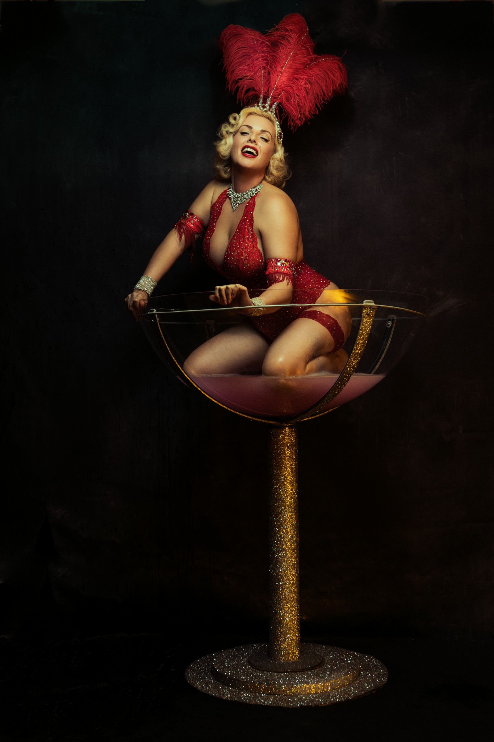 Isabella Bliss burlesque show signature champagne glass act 