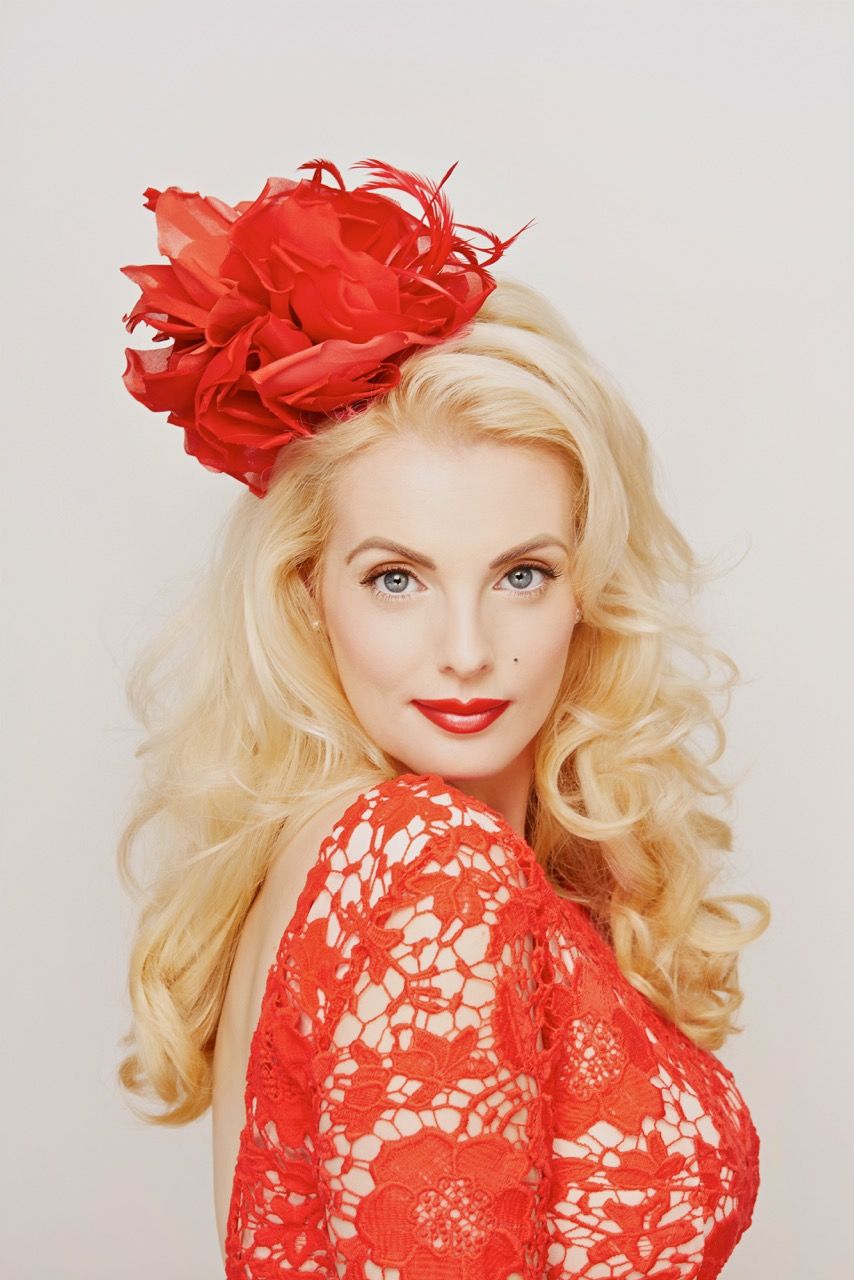 isabella bliss the model in red lace top and fancy red hat